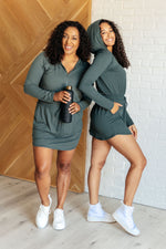 Hazel Blues® |  Getting Out Long Sleeve Hoodie Romper in Smoked Spruce