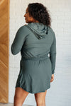 Hazel Blues® |  Getting Out Long Sleeve Hoodie Romper in Smoked Spruce