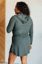 Hazel Blues® |  Getting Out Long Sleeve Hoodie Romper in Smoked Spruce