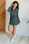 Hazel Blues® |  Getting Out Long Sleeve Hoodie Romper in Smoked Spruce