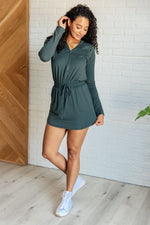 Hazel Blues® |  Getting Out Long Sleeve Hoodie Romper in Smoked Spruce