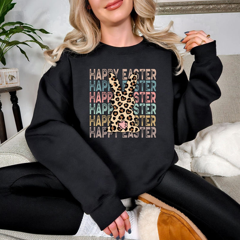 Hazel Blues® |  Leopard Bunny Happy Easter Graphic Sweatshirt