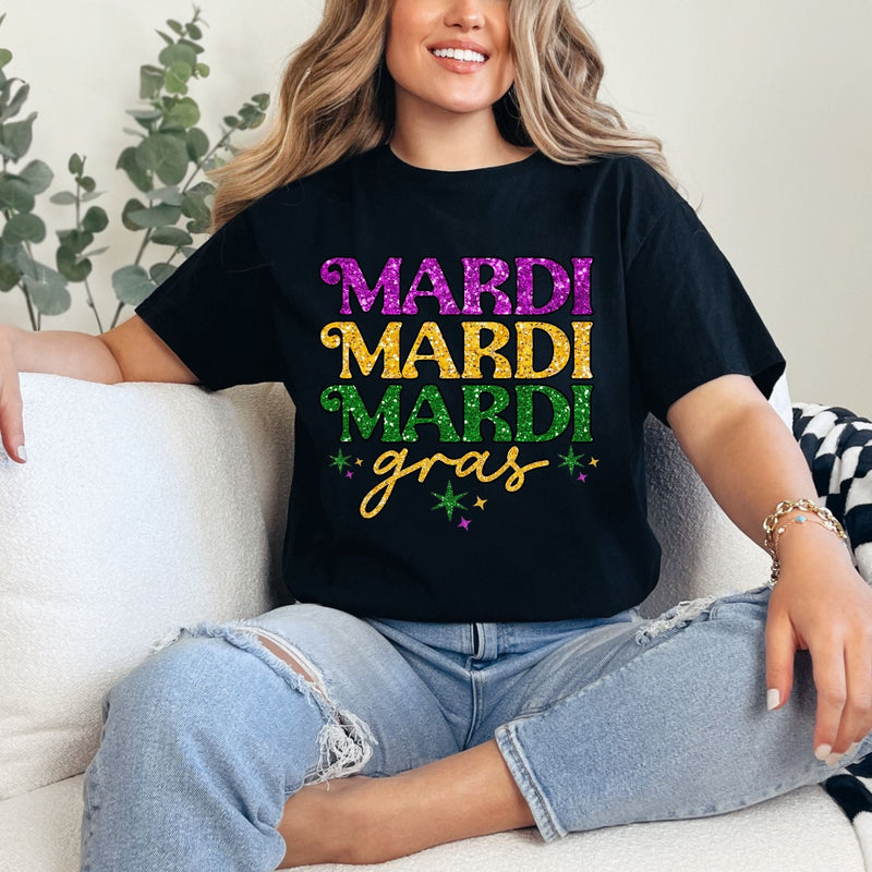 Hazel Blues® |  Mardi Gras Glitter Graphic Tee