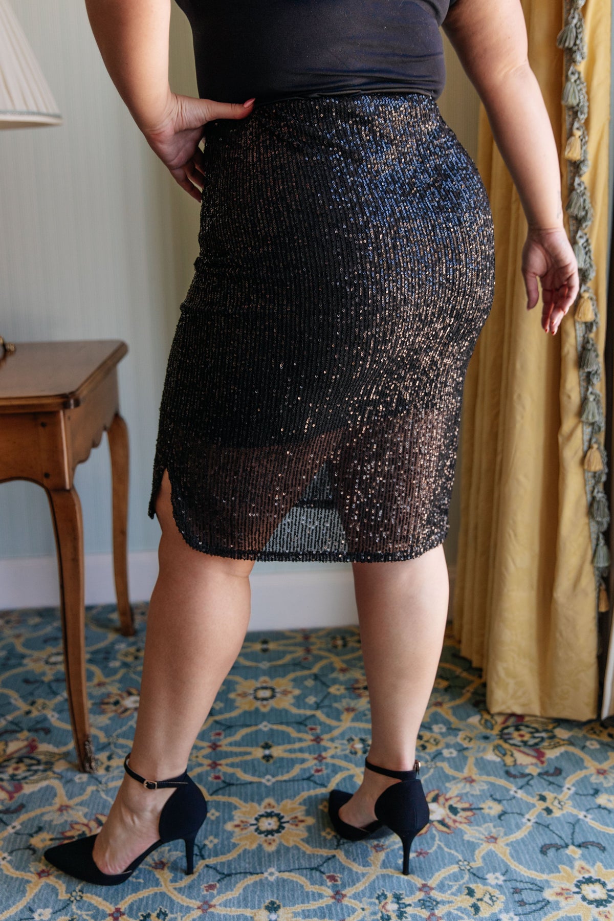 Hazel Blues® |  Gilded Age Sequin Skirt in Black