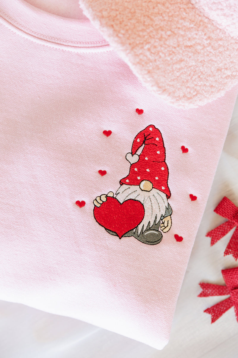 Hazel Blues® |  Valentine Gnome Embroidered Sweatshirt