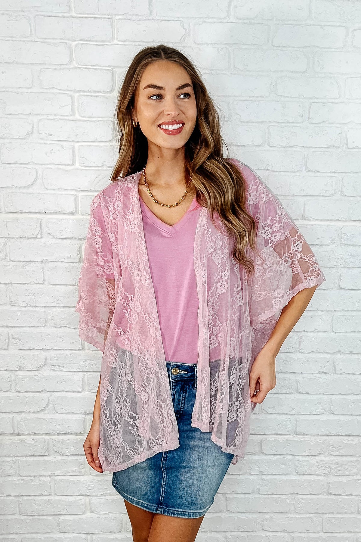 Hazel Blues® |  Good Days Ahead Lace Kimono In Mauve