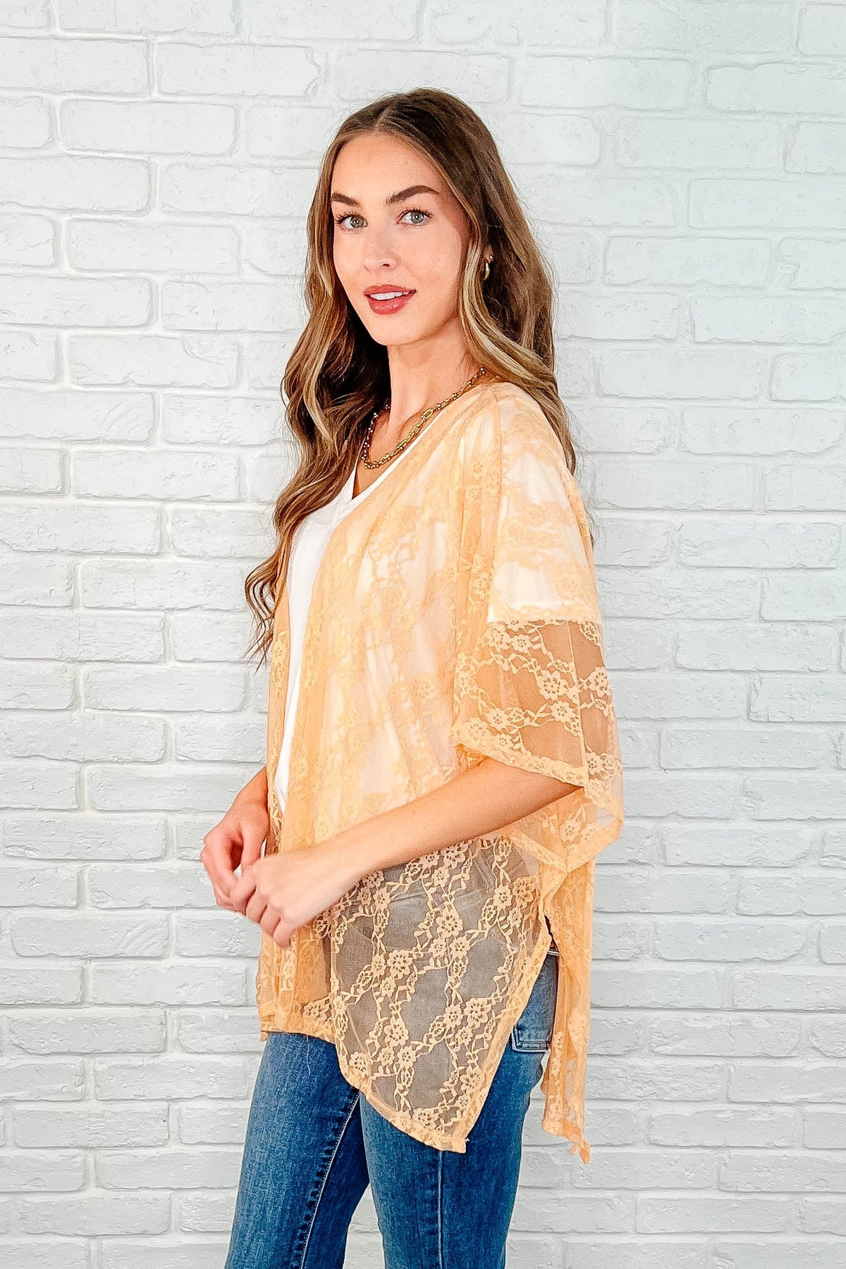 Hazel Blues® |  Good Days Ahead Lace Kimono In Peach