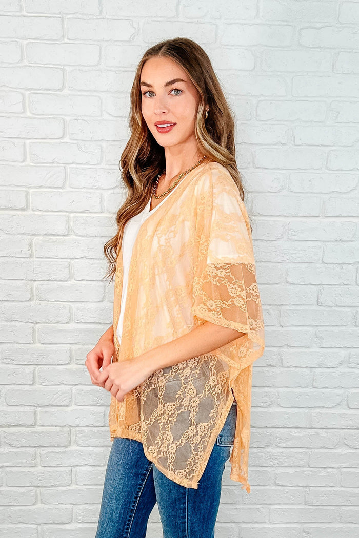 Good Days Ahead Lace Kimono In Peach