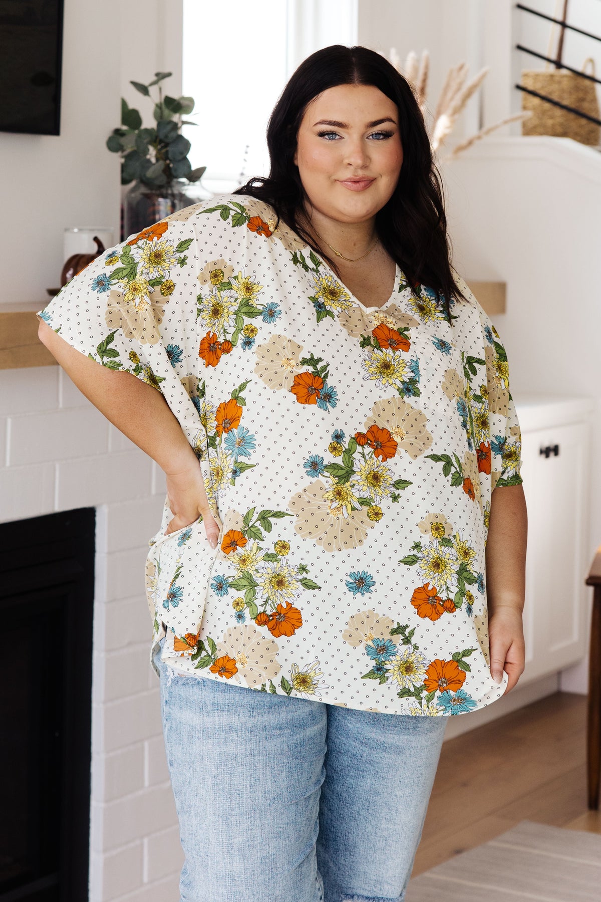 Hazel Blues® |  Good Morning Floral V-Neck Blouse