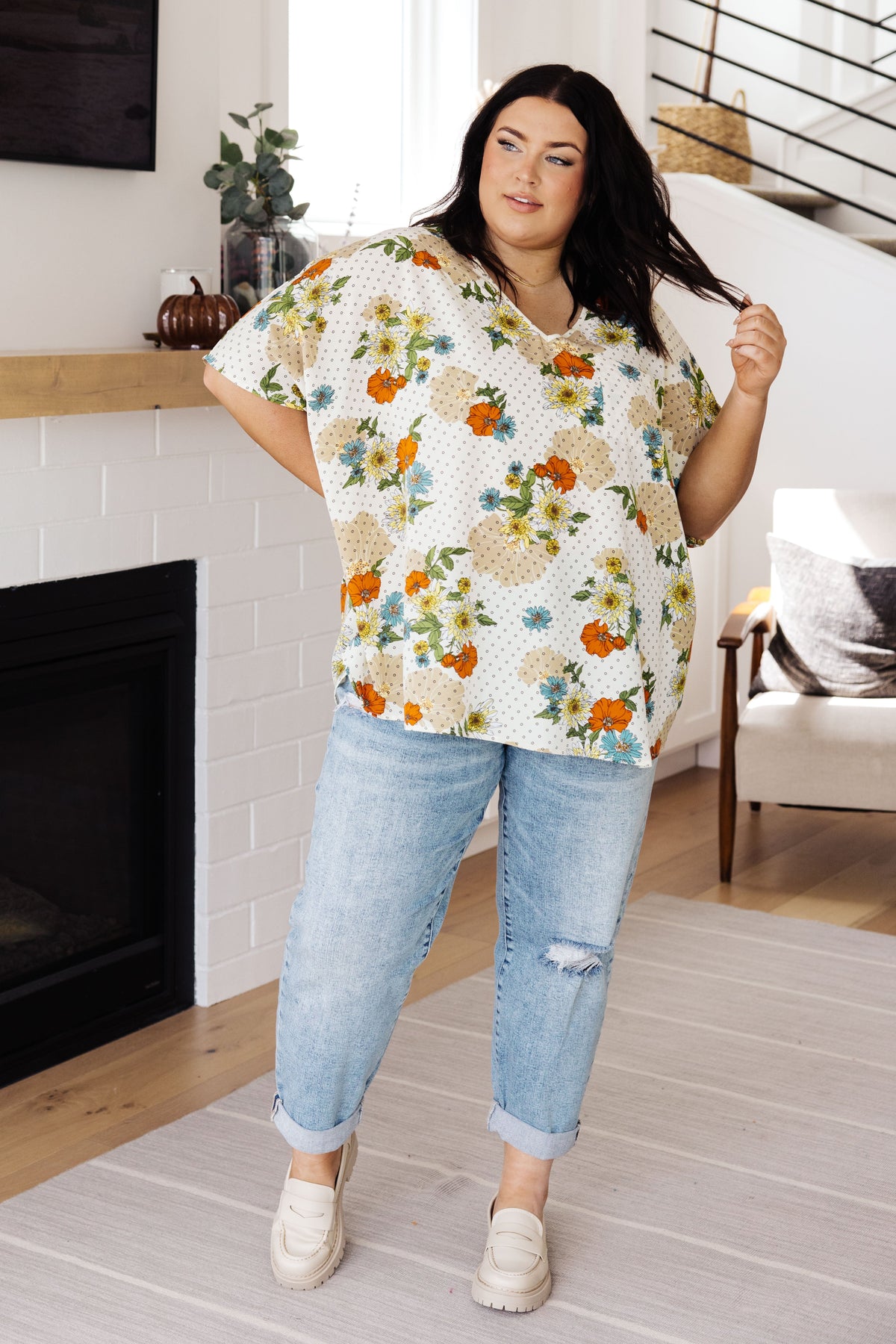 Hazel Blues® |  Good Morning Floral V-Neck Blouse