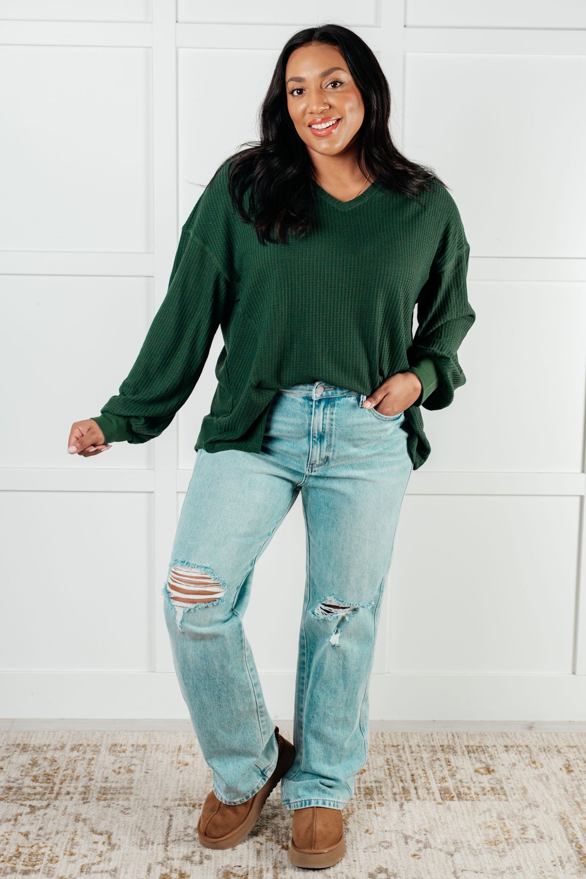 Hazel Blues® |  Good Things Are Coming V-Neck Top in Green