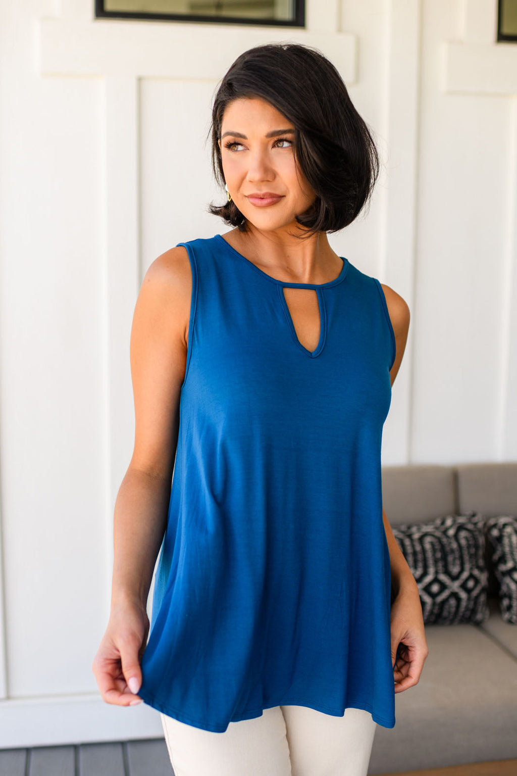 Hazel Blues® |  Greater than Great Keyhole Detail Tank in Teal