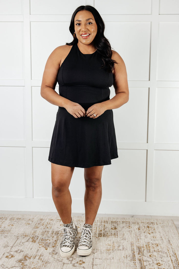 Hazel Blues® |  Gym and Tonic Butter Romper Dress in  Black