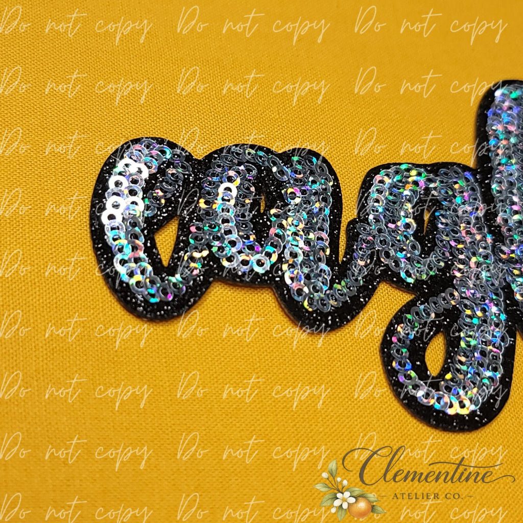 Eagles Mascot Sequin Script | Small Iron-On Patch |  Hats, Clothing, Bags+