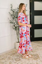 Hazel Blues® |  PREORDER: Half Sleeve Poplin Woven Dress in Pink and Blue Floral