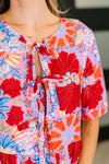 Hazel Blues® |  PREORDER: Half Sleeve Poplin Woven Dress in Pink and Blue Floral