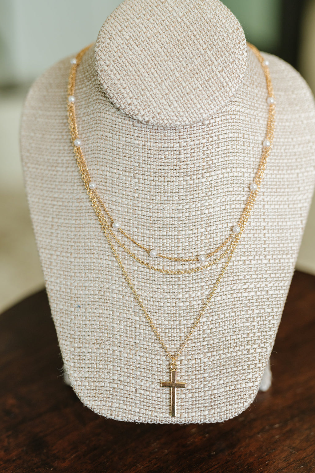 Hazel Blues® |  Halo Hues Cross Pendant Layered Necklace Set in Gold