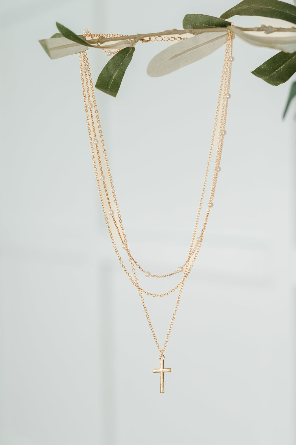 Hazel Blues® |  Halo Hues Cross Pendant Layered Necklace Set in Gold