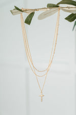 Hazel Blues® |  Halo Hues Cross Pendant Layered Necklace Set in Gold