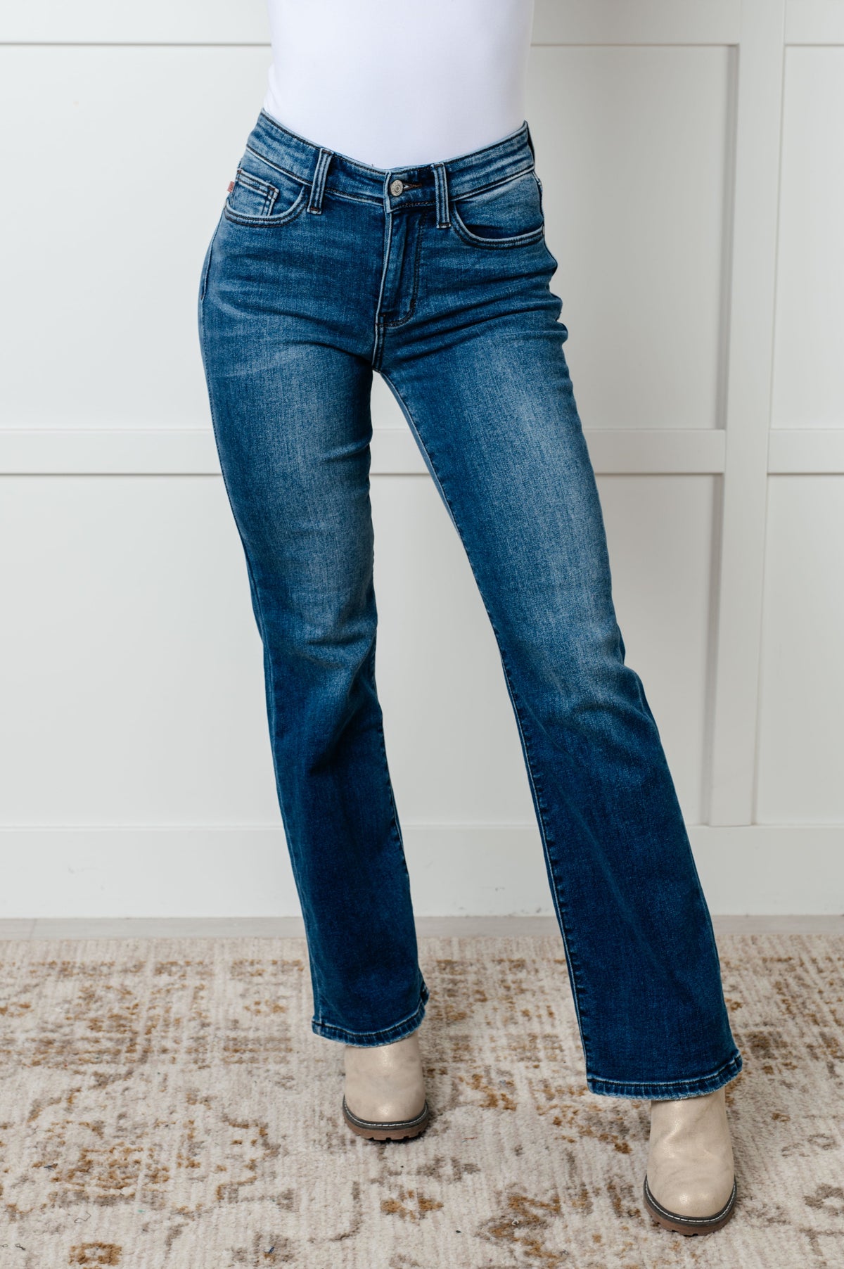 Hazel Blues® |  Hannah Mid Rise Thermal Bootcut Jeans