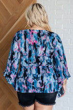 Hazel Blues® |  Have it All Angel Sleeve Top in Abstract Magenta