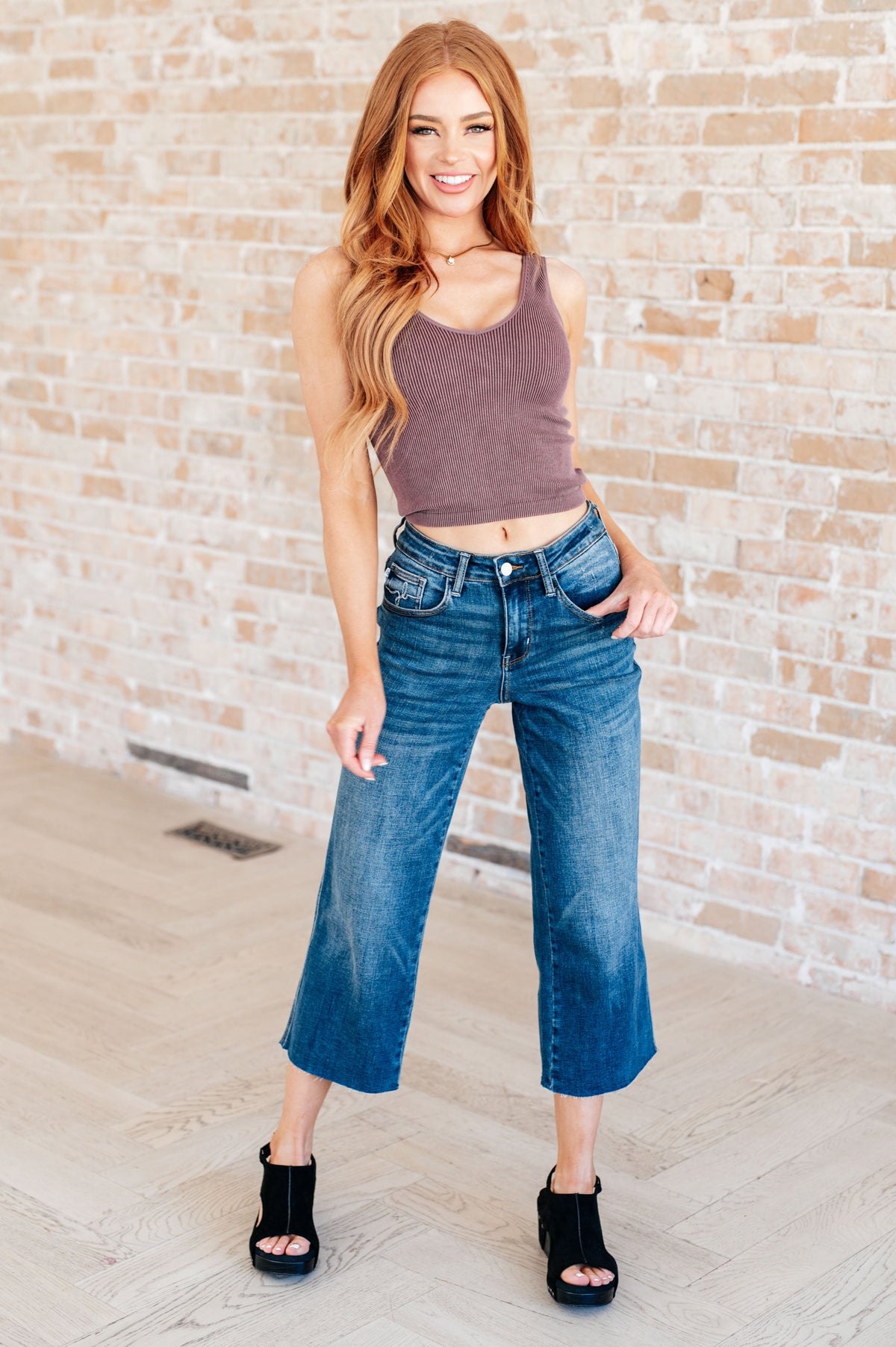 Hazel Blues® |  Hayes High Rise Wide Leg Crop Jeans