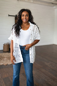 Hazel Blues® |  Head in the Clouds Lace Button Down