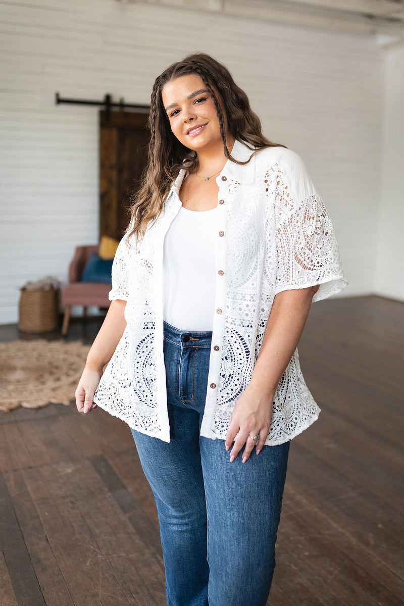 Hazel Blues® |  Head in the Clouds Lace Button Down