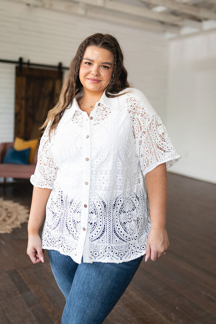 Hazel Blues® |  Head in the Clouds Lace Button Down