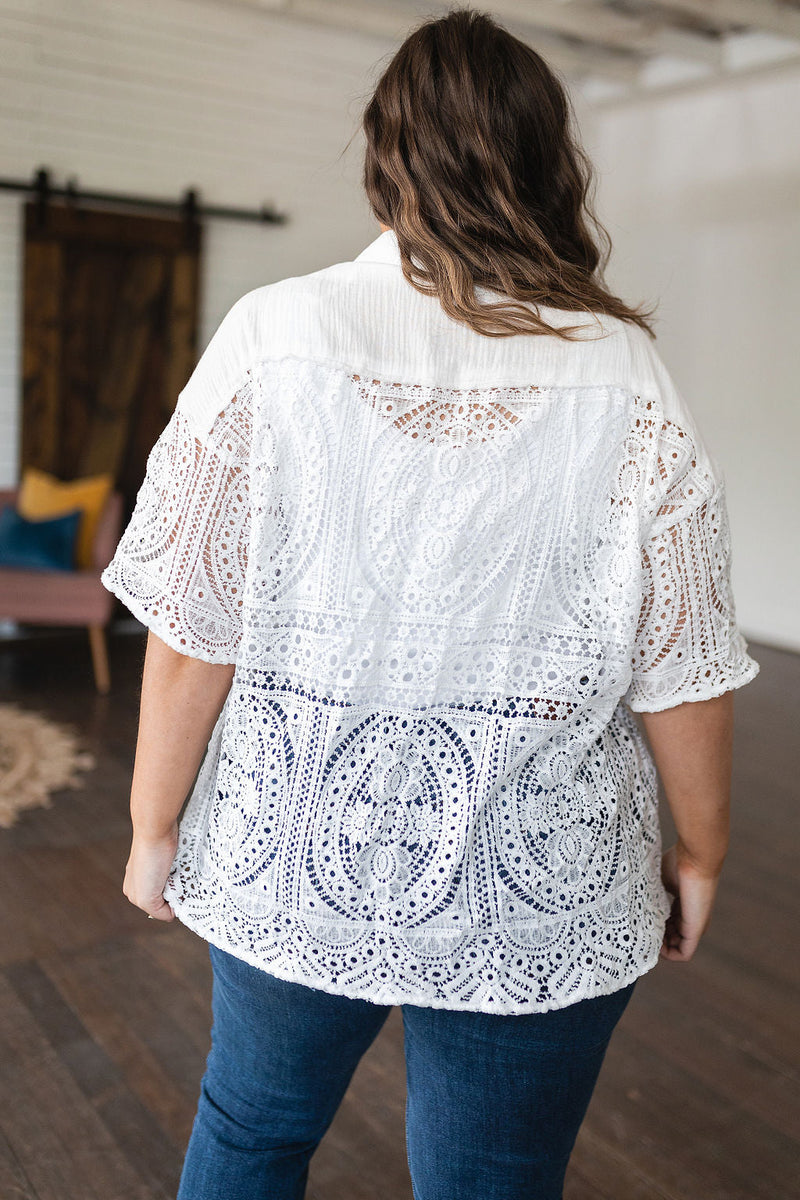 Hazel Blues® |  Head in the Clouds Lace Button Down