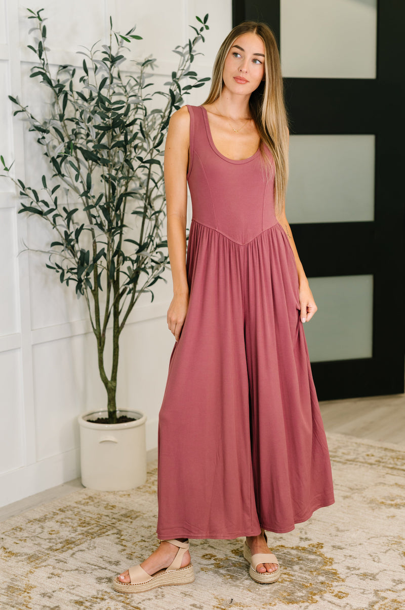 Hazel Blues® |  Head to Toe Whoa Gathered Wide Leg Jumpsuit in Mauve