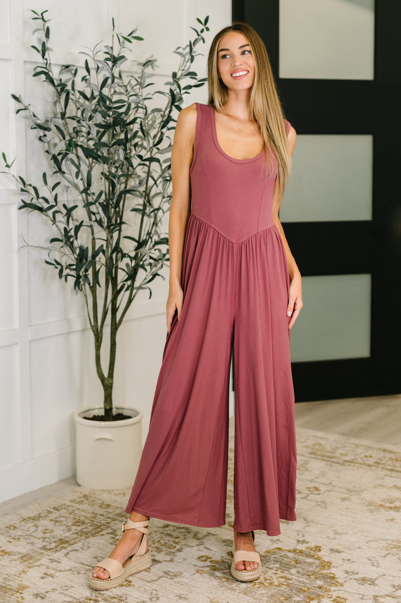Hazel Blues® |  Head to Toe Whoa Gathered Wide Leg Jumpsuit in Mauve