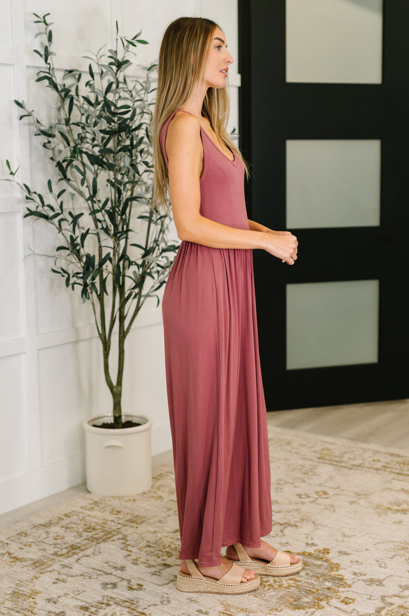Hazel Blues® |  Head to Toe Whoa Gathered Wide Leg Jumpsuit in Mauve