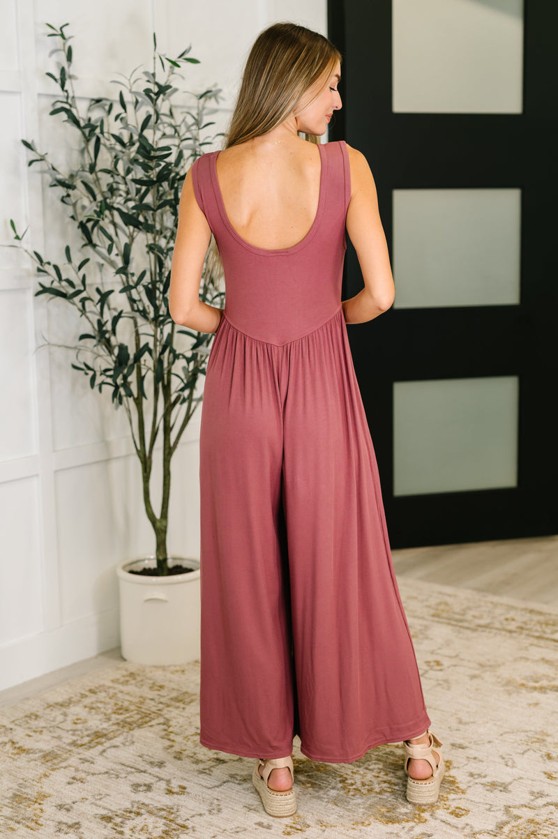 Hazel Blues® |  Head to Toe Whoa Gathered Wide Leg Jumpsuit in Mauve