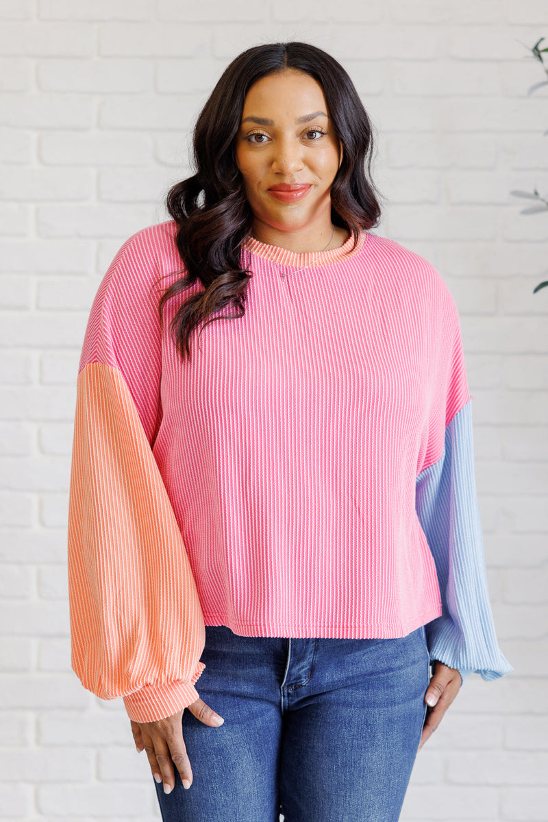 Hazel Blues® |  Hit Me With Your Best Shot Colorblock Top in Bright Pink