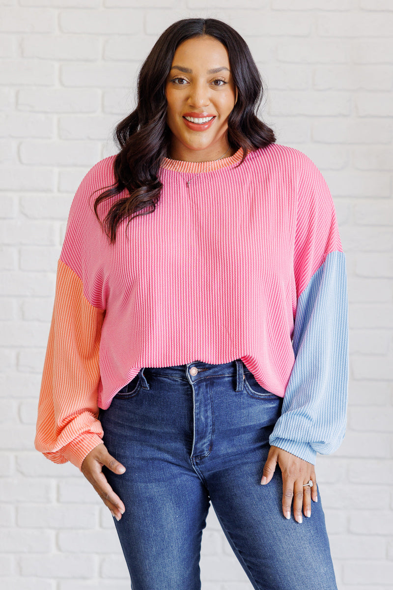 Hazel Blues® |  Hit Me With Your Best Shot Colorblock Top in Bright Pink