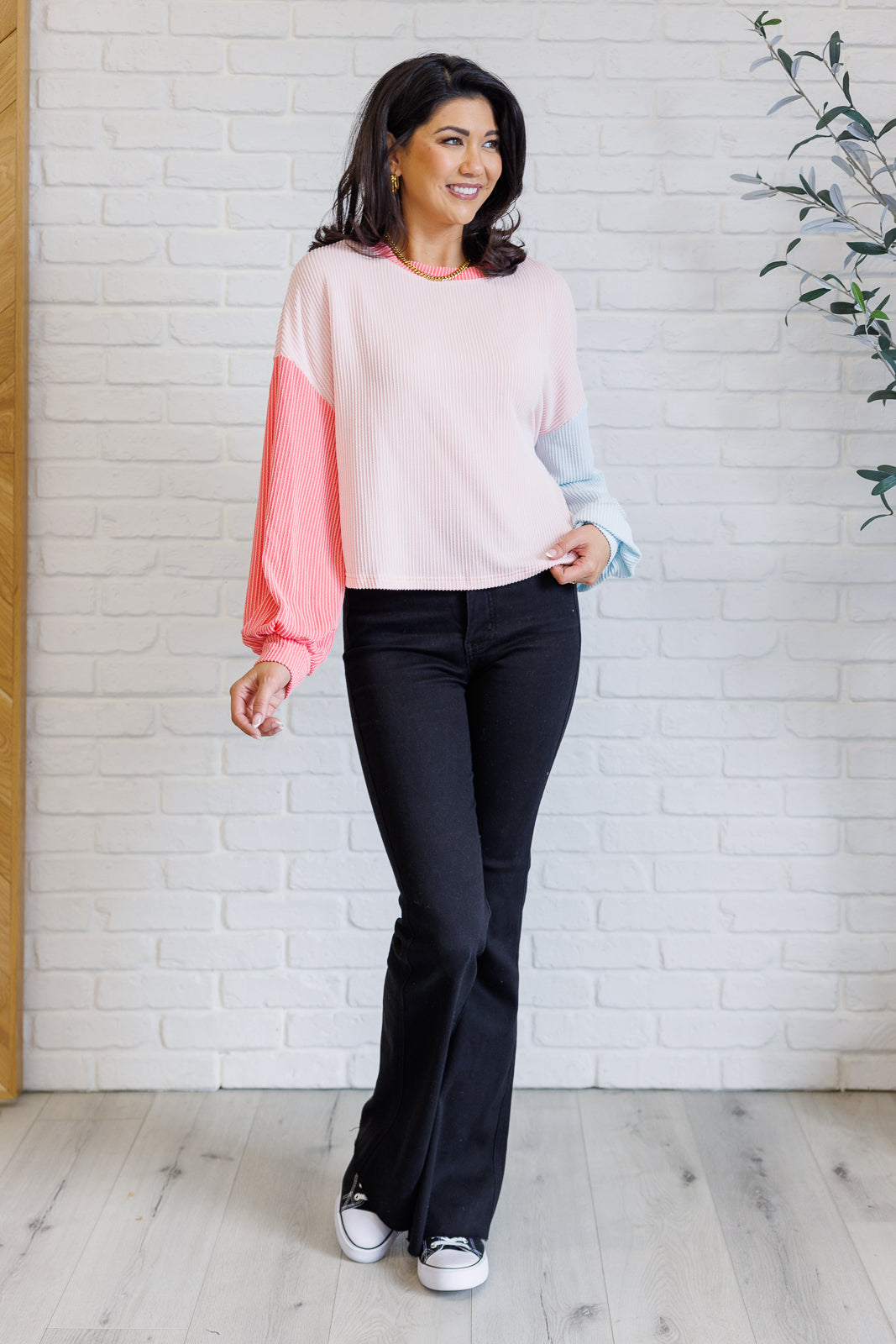 Hazel Blues® |  Hit Me With Your Best Shot Colorblock Top in Light Pink