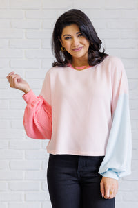 Hazel Blues® |  Hit Me With Your Best Shot Colorblock Top in Light Pink