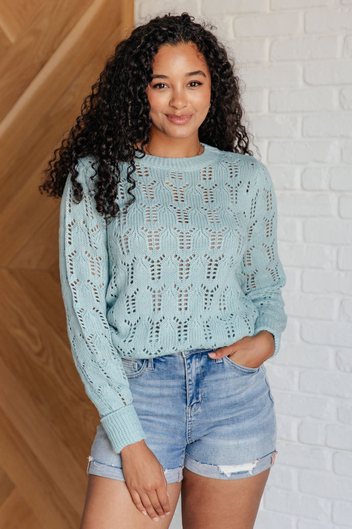 Hazel Blues® |  Hole In One Sheer Pointelle Knit Sweater