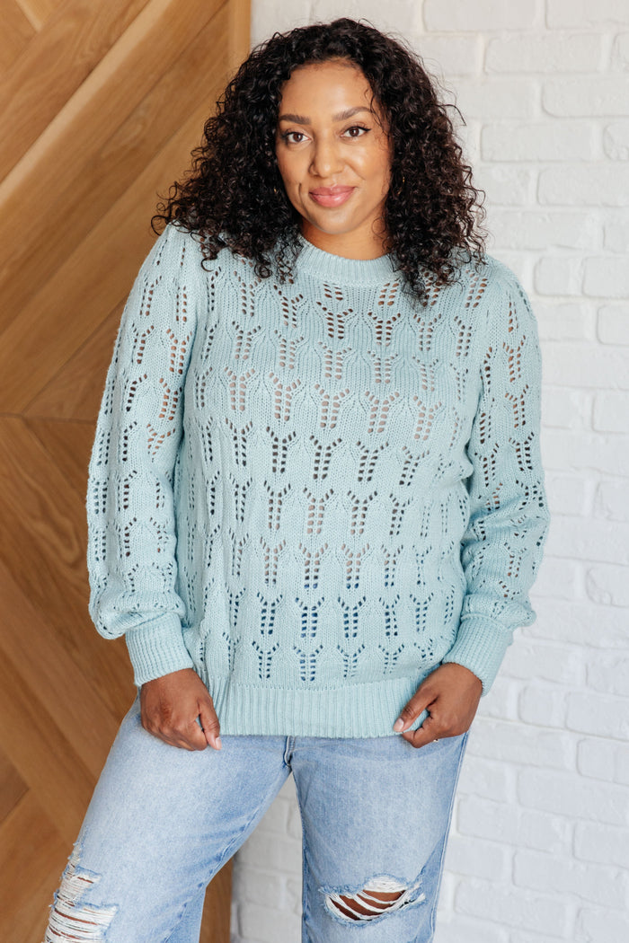 Hazel Blues® |  Hole In One Sheer Pointelle Knit Sweater