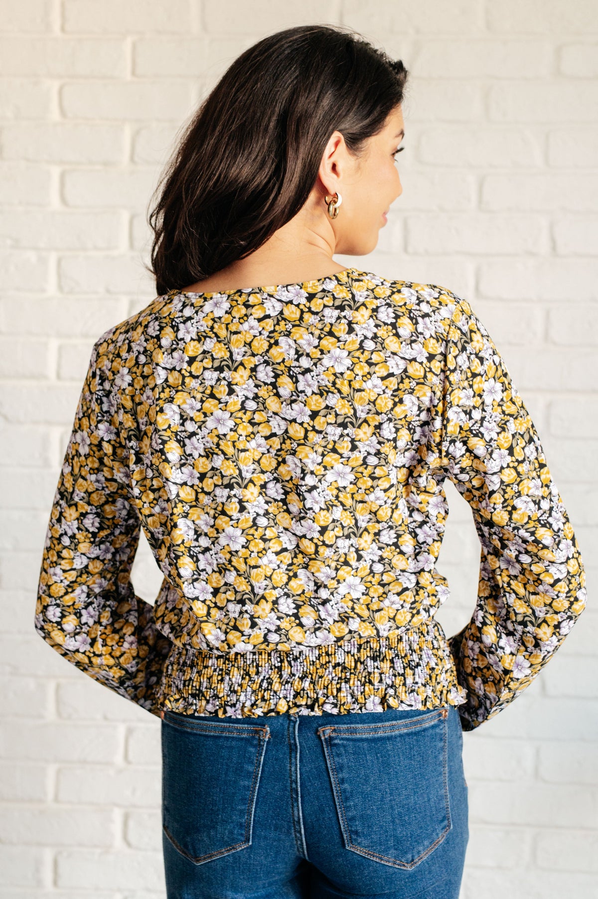 Hazel Blues® |  Honey Honey Floral Smocked Blouse in Black