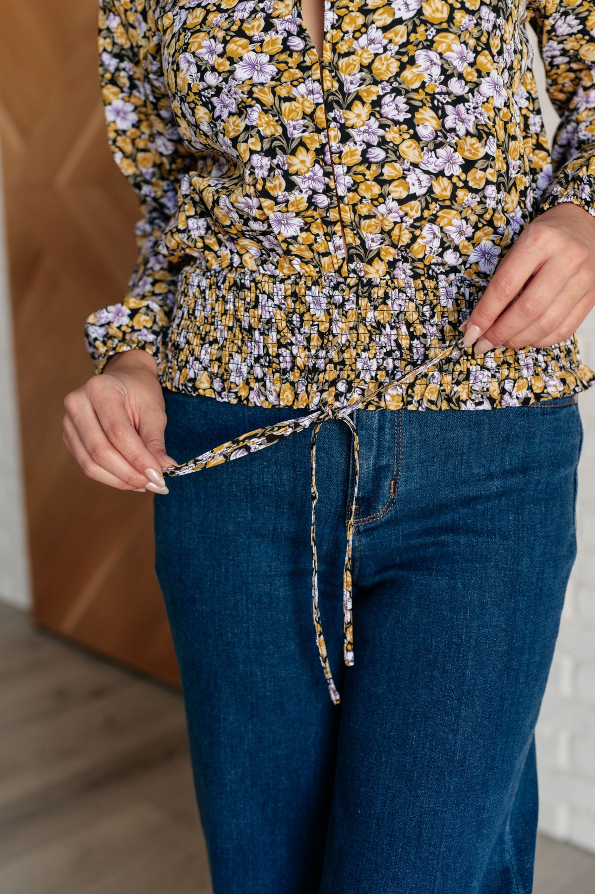 Hazel Blues® |  Honey Honey Floral Smocked Blouse in Black