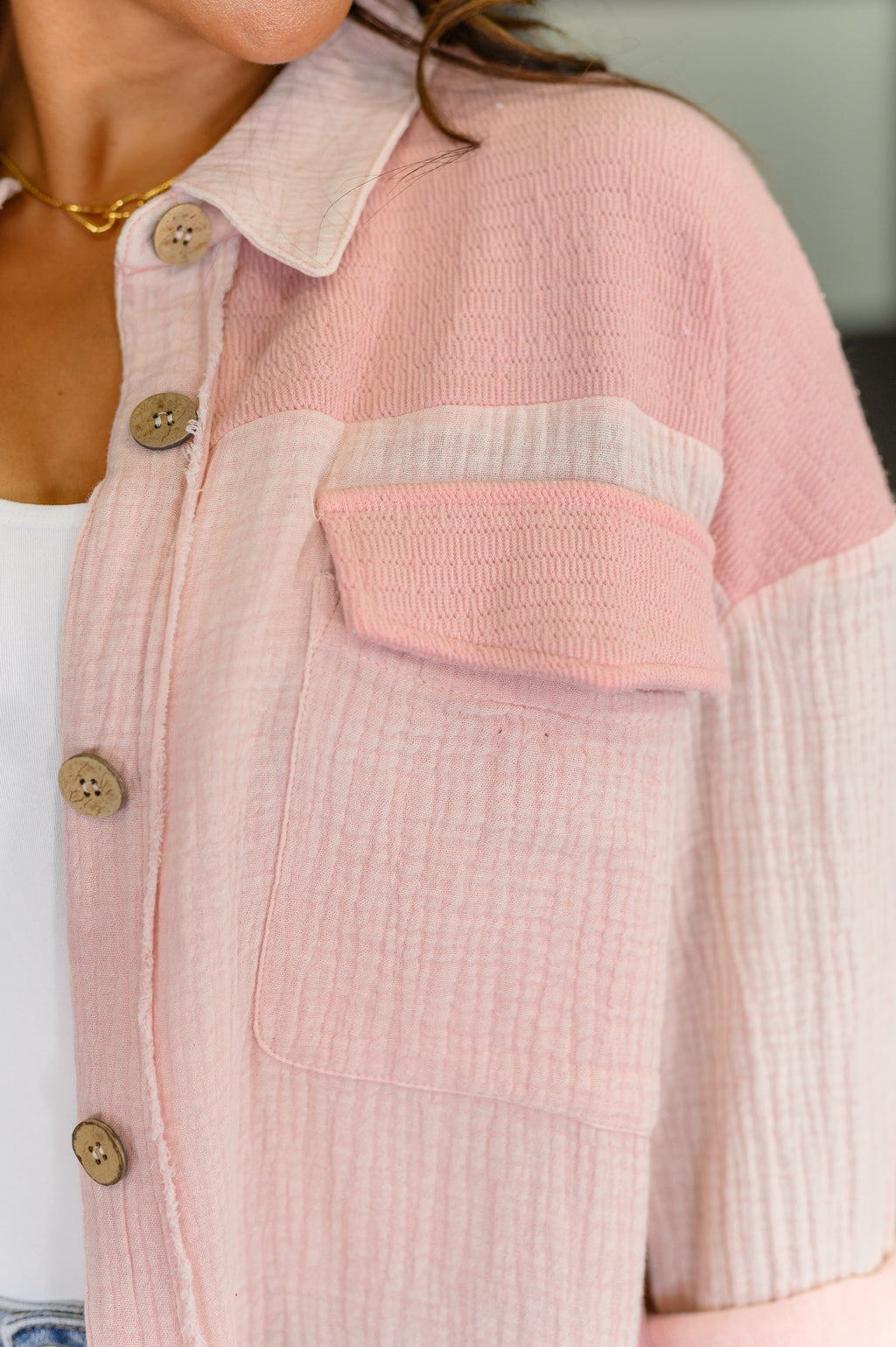Hazel Blues® |  Hot & Unbothered Full Front Button Down Shacket in Pink