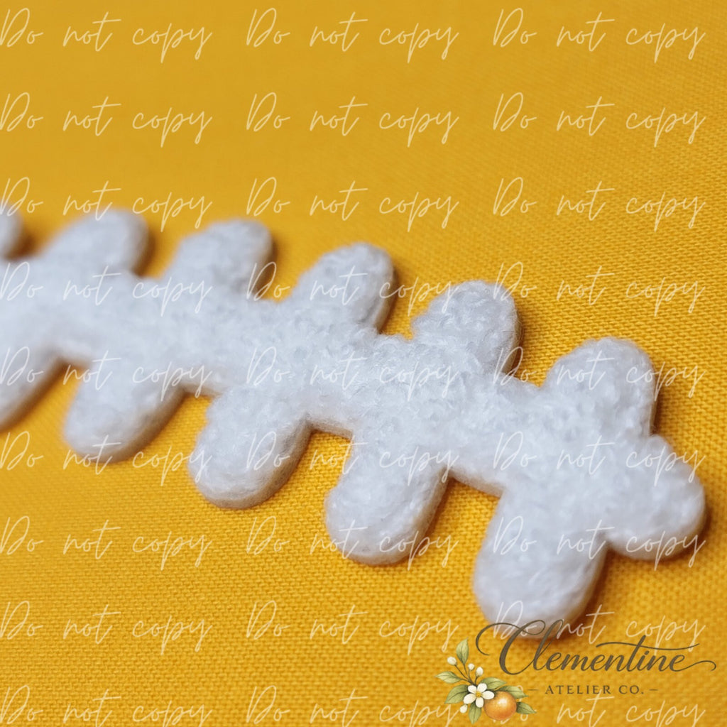 White Football Lace | Small Iron-On Patch |  Hats, Clothing, Bags+