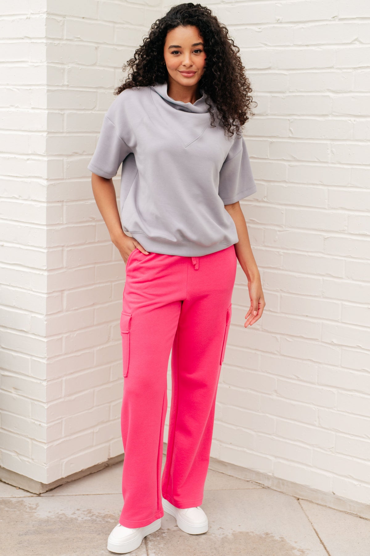 Hazel Blues® |  Run, Don't Walk Cargo Sweatpants in Flamingo Pink