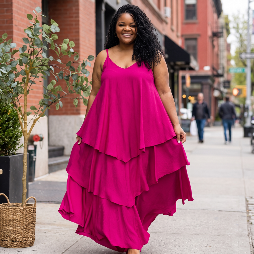 Womens Beaded Strap Tiered High-Low Maxi Dress