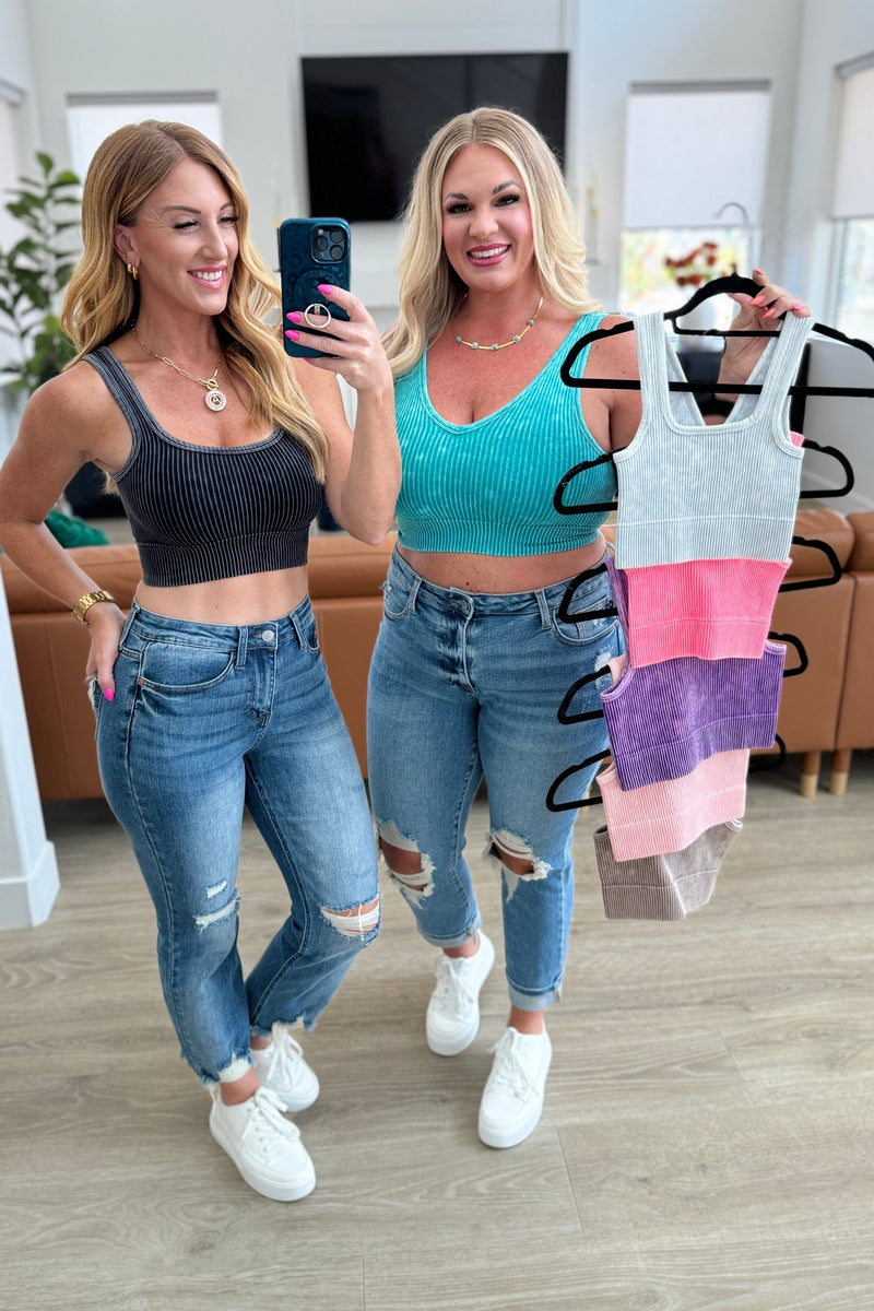 Hazel Blues® |  When and Where Reversible Ribbed Cropped Tank in Neon Coral Fuchsia