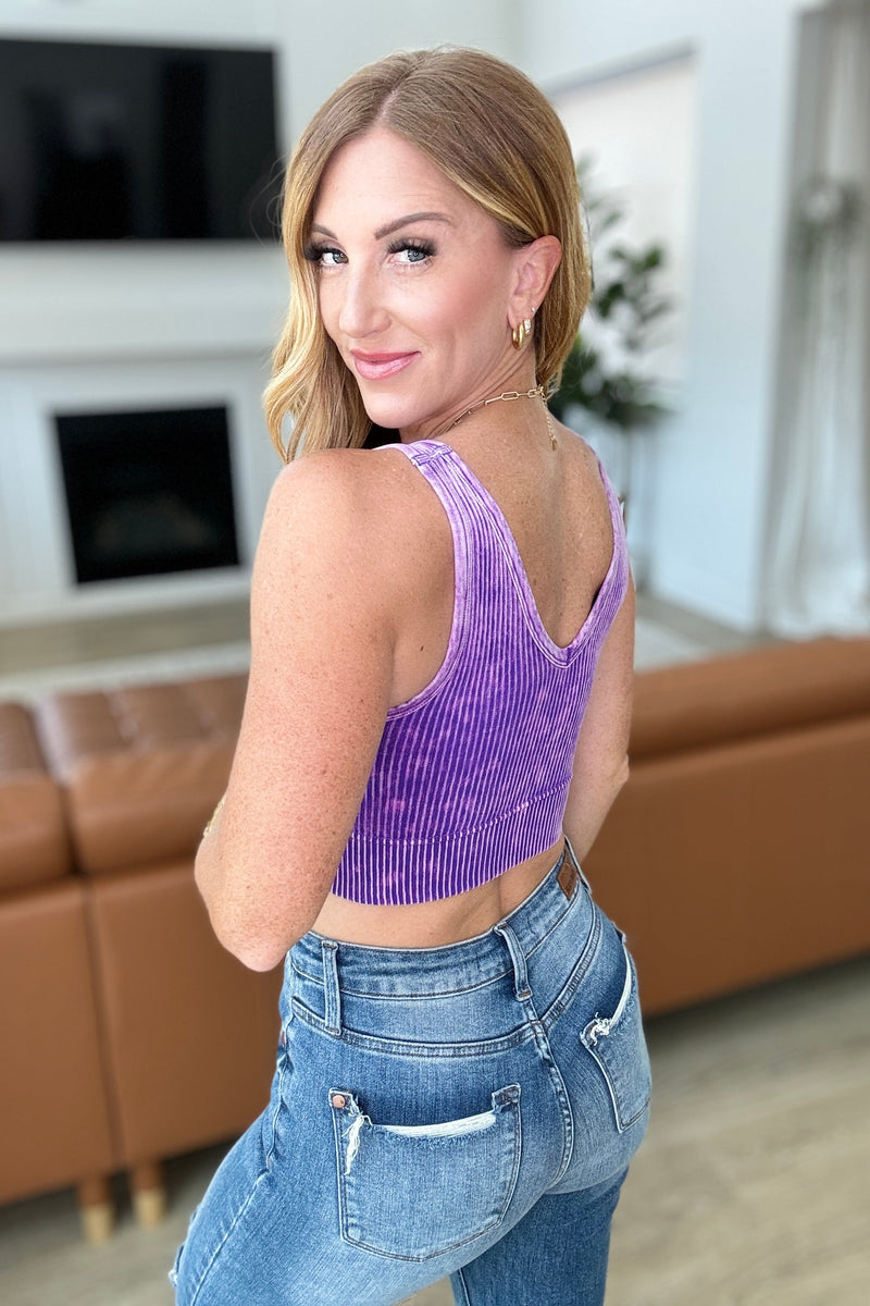 Hazel Blues® |  When and Where Reversible Ribbed Cropped Tank in Purple