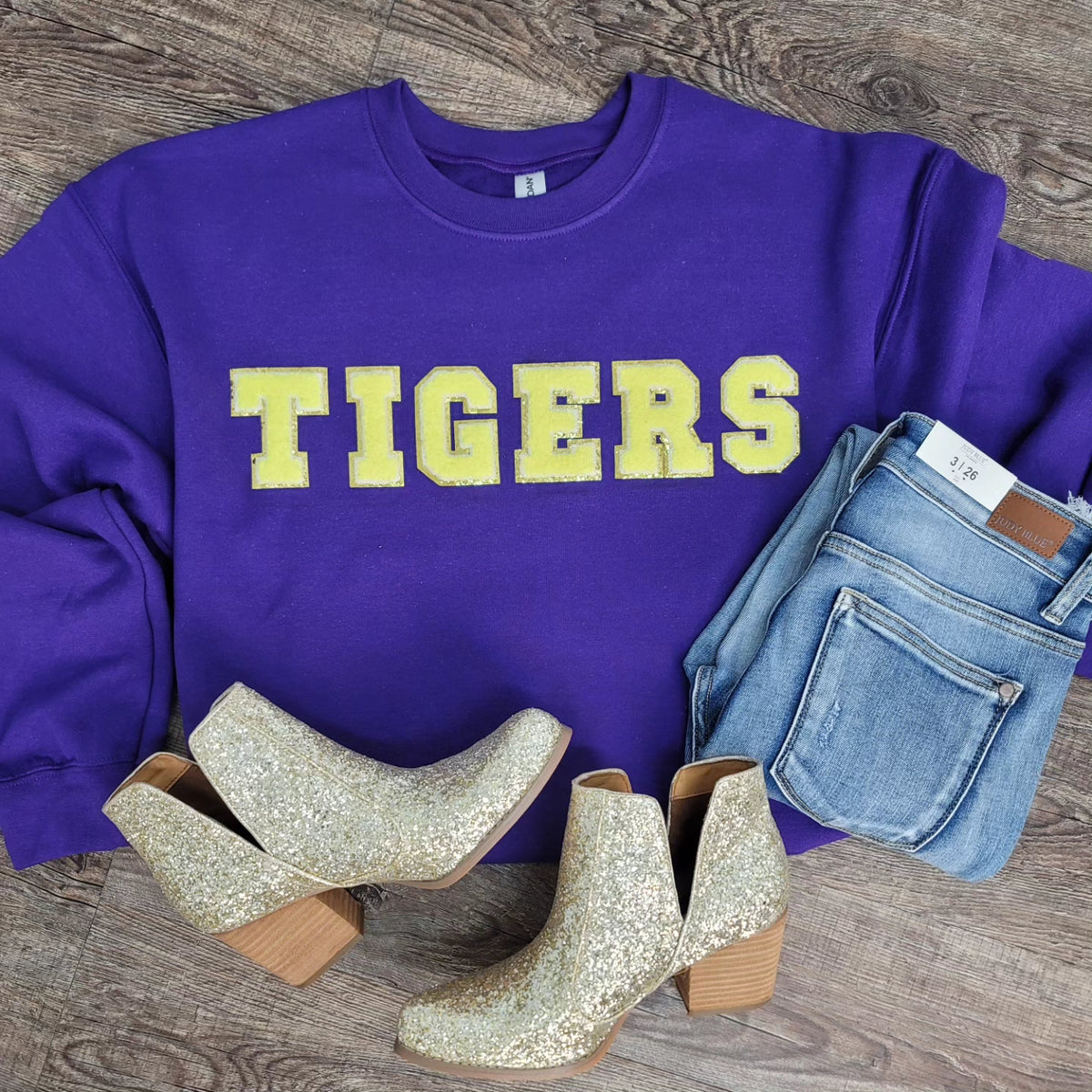 HAZEL BLUES® | GAME DAY PATCH SWEATSHIRT: PURPLE TIGERS