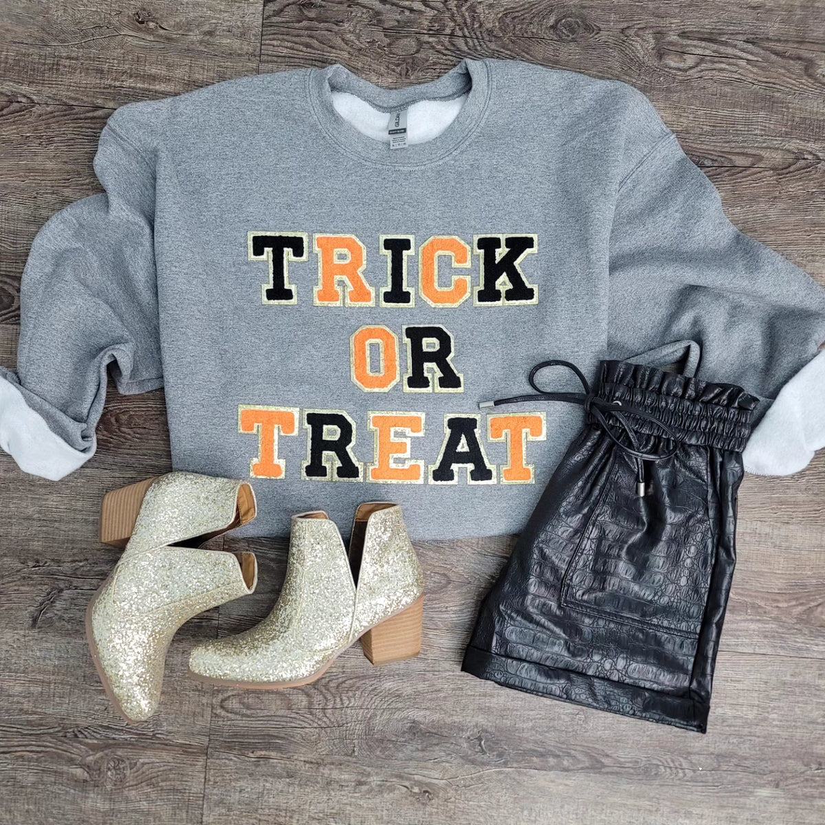 3Blues Designs |   Hazel Blues® |  Trick or Treat Chenille Patch Sweatshirt